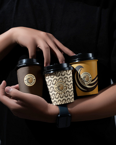 logo design and branding for goldenwave coffee roasters 3d branding cafe cafe branding cafe logo coffee logo cup design graphic design illustation illustration logo logo design logo maker logo sketch motion graphics premium logo restaurent