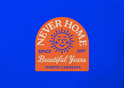 Never Home Beautiful Years badge band branding clean design graphic design identity illustration logo logo design modern pop punk sun sun badge typography ui