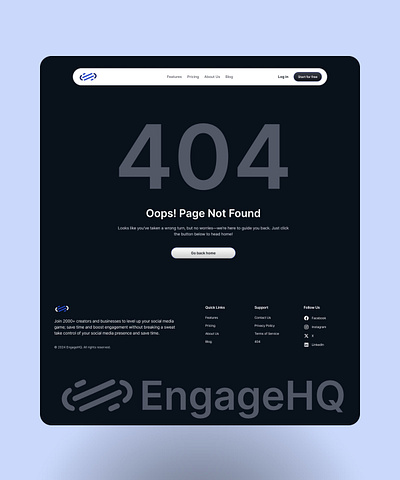 404 page - EngageHQ Saas framer template 404 404 page 404 page ui deisgn figma saas website