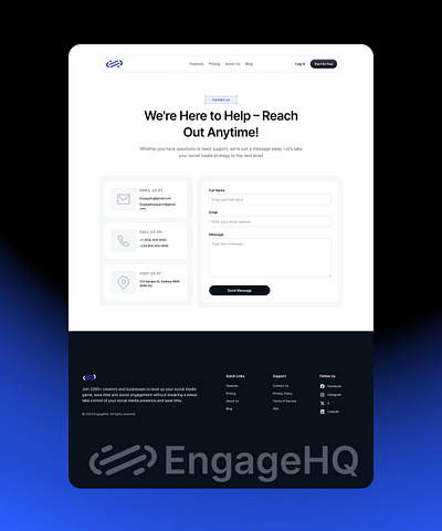 Contact us - EngageHQ Saas framer template contact ui contact us contct us design design figma saas saas website