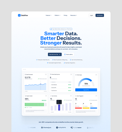 DataFlow-Hero Section analytics branding data design figma hero logo saas ui ux web web design