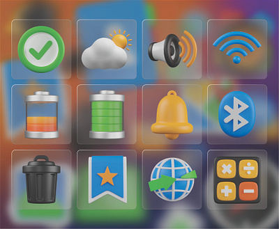 UI GENERAL 3D Icon Set 3d 3d icons bateery bell blender bluetooth bookmark browser calculator app graphic design icons illustration speacker trash ui ui icon set user interface weather app wifi signale