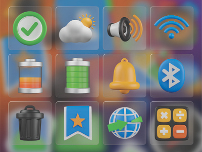 UI GENERAL 3D Icon Set 3d 3d icons bateery bell blender bluetooth bookmark browser calculator app graphic design icons illustration speacker trash ui ui icon set user interface weather app wifi signale