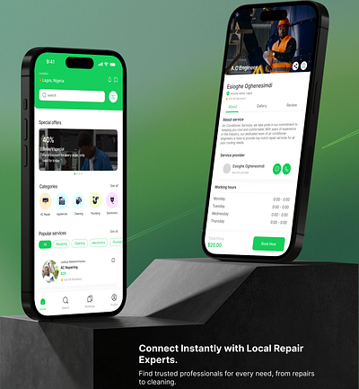 Local Repair Experts App Design appdesignchallenge appui cleanui designinspiration designshowcase mobileappdesign moderndesign productdesign repairapp serviceapp servicebooking userexperience userinterface