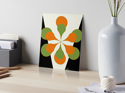 Mid-Century Modern 1.4 Orange Green Flower 1950s 1960s 1970s abstract avocado flower geometric illustration mid century modern midcentury midmod mod modern orange shapes surface pattern surface pattern design teardrop triangle shape v shape