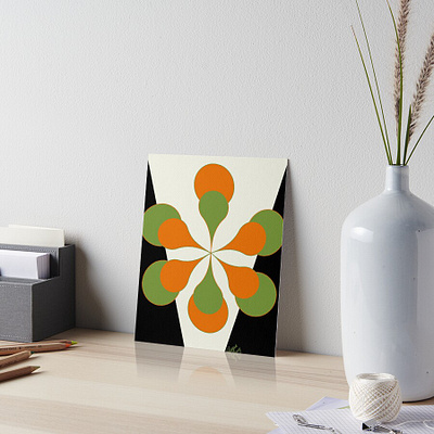 Mid-Century Modern 1.4 Orange Green Flower 1950s 1960s 1970s abstract avocado flower geometric illustration mid century modern midcentury midmod mod modern orange shapes surface pattern surface pattern design teardrop triangle shape v shape