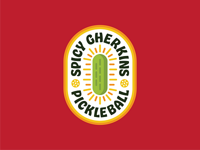 Spicy Gherkins Pickleball Team Logo badge ball brand branding circular crest gherkins green logo orange patch pickle pickleball red round rounded spicy type typography yellow