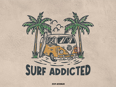 Surf Addicted Vintage Illustration beach clothing graphic design illustration vintage