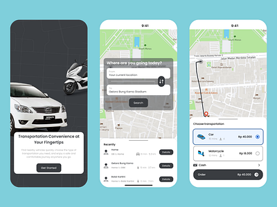 Transportation/Ride-Hailing App bike car map minibus mobile design motorcycle onboarding ride ride hailing taxi transport transportation ui design