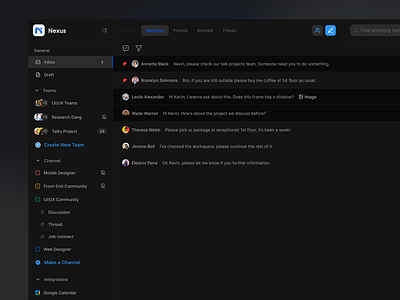 Inbox Message cansaas chat collaborate conversation dark dark mode dashboard design inbox inbox message interface light mail management message product design saas team ui ux