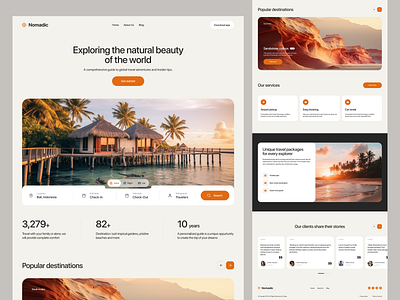 Nomadic - Travel Landing Page adventure agency app booking clean corporate design explore hiking hotel journey startup ticket traveller travelling trip ui ux web world