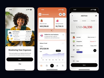 Meenash - Budget and Expense Tracker App analytics app budget cash cashflow chart clean credit expense finance fintech invest loan mobile modern saving spend tracker uiux widget