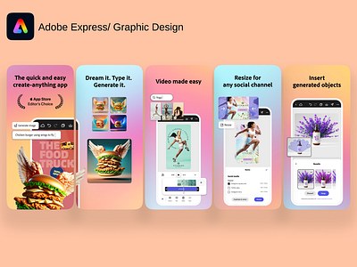 App Store screens inspiration from Adobe Express - AppLaunchpad app app screens app store app store screenshot branding design mockup generator mockup tools ui