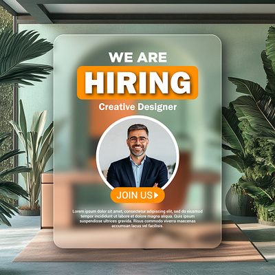 We are hiring concept with photo mockup glassmorphism mockup