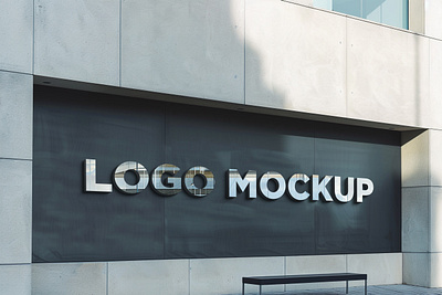 3D Logo Mockup Modern Facade Chrome Sign embossed logo