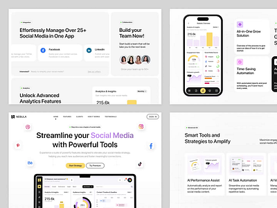 Nebula : Social Media Management - Landing Page animation home page landing page management motion graphics planner website planning planning website productive website project project management landing page schedule website social media planner task task management team work website to do website ui design uiux website