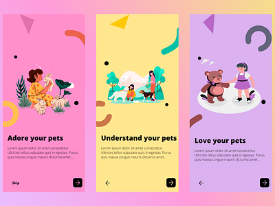 Pet App Onboarding Screens interactive design onboarding screens pet application prototype ui ux