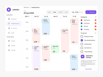 Jadwalku - Calendar Productivity Dashboard activities appointment calendar dashboard dashboard design event meeting product design productivity schedule task to do uidesign uiux ux uxdesign webapp