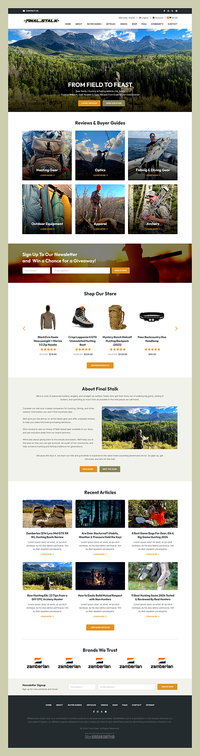 Final Stalk // Web Design activity archery camping ecommerce fishing hunting outdoor retail web design