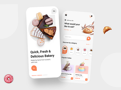 Delicious Celebrations: Bakery App Design 🎂 app design app development bakery bakery app donut graphic design illustration minimal mobile app online bakery online cake online cake app ui ui ux design ux