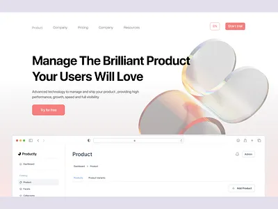 Product Management Hero Section landing page ui website