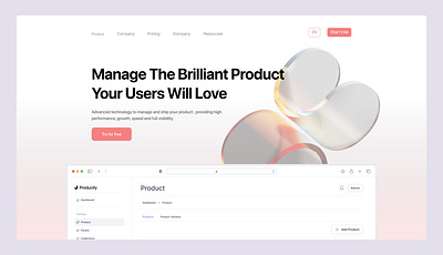 Product Management Hero Section landing page ui website