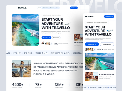 🌎 Travelo - Travel website design ✈ creative design landing page minimal modern omlet responsive travel typography ui ui design uiux uiux design user interface ux ux design web design web template website website design