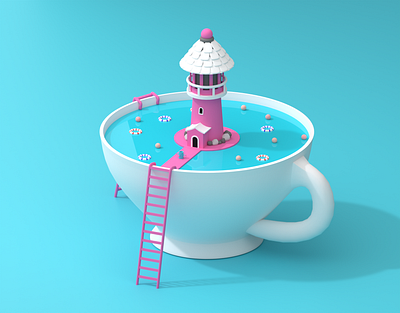 Cup house stylized 3D illustration 3d 3d art 3d artwork 3d model 3d modeling art artwork branding creative cup design graphic design house illustration stylized