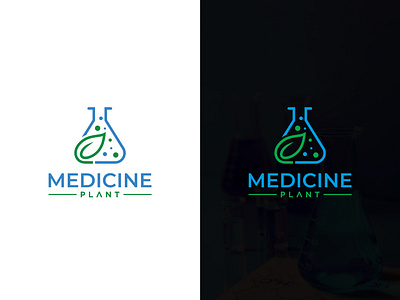 Medicine Plant Logo background blue branding business design eco green health hospital lab flask lab test logo logo idea medical medicine minimalist photosynthesis plant science vector