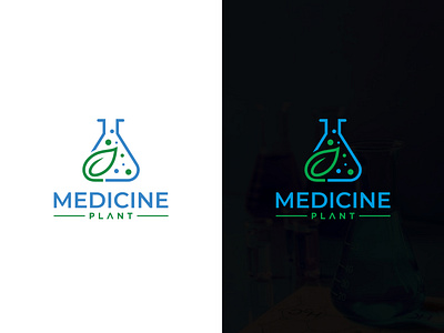 Medicine Plant Logo background blue branding business design eco green health hospital lab flask lab test logo logo idea medical medicine minimalist photosynthesis plant science vector