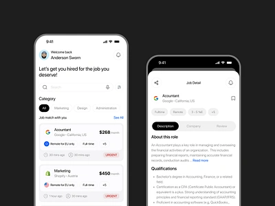 Job Finder App clean design ui ui design uiux ux ux design