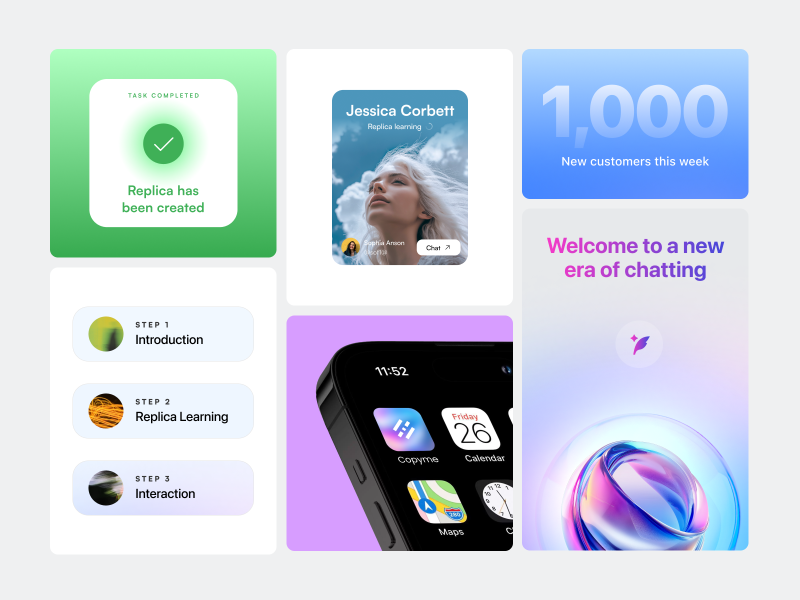Replica AI Creation | SaaS | Artificial Intelligence App ai app artificial intelligence artificial intelligence app chat chatbot deep learning design eps gradient machine learning mobile app