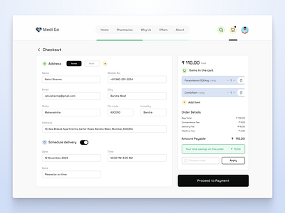 Intuitive Checkout UI for Online Pharmacy Website checkoutpageui ecommercecheckout healthcaredesign intuitiveui medicaldeliverydesign onlinepharmacyui pharmacywebsite uiuxdesign userexperiencedesign webdesign