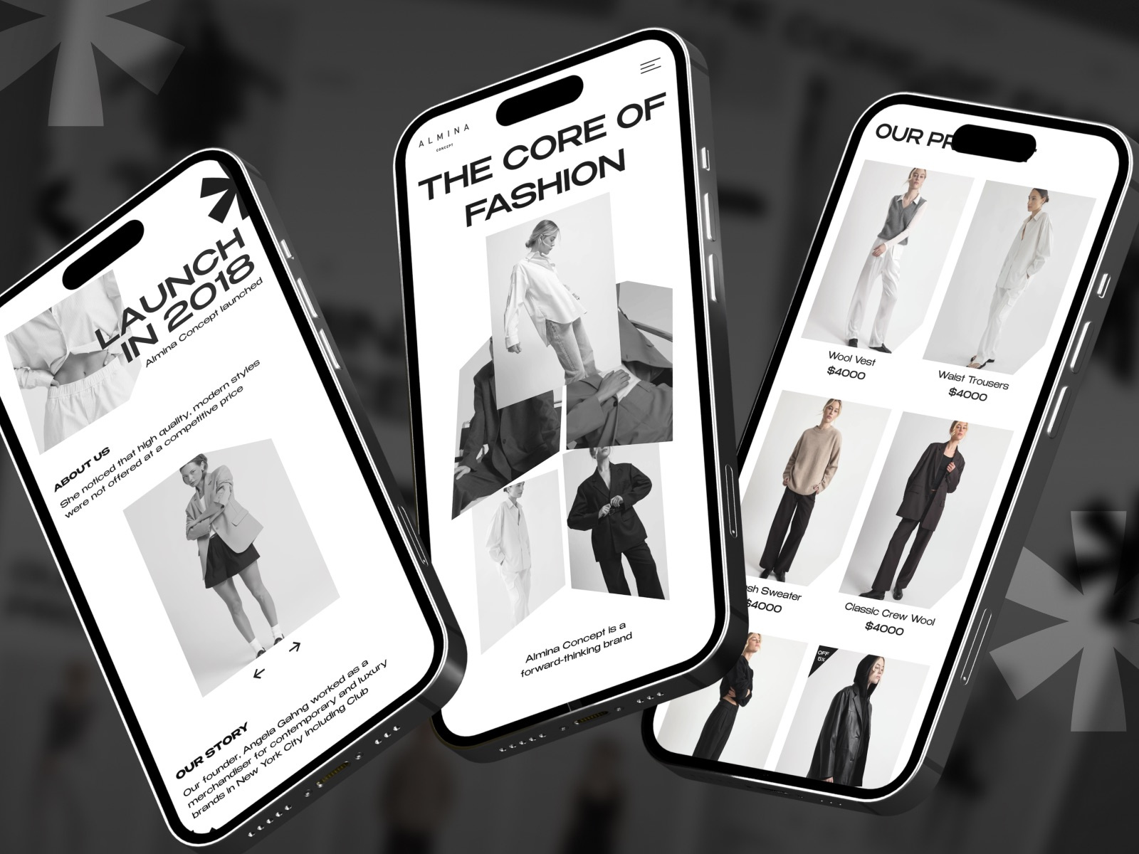 Almina - Elegant Fashion Shop Website Design Mobile Responsive bold case study clean clothing company profile ecommerce elegant fashion landing page luxury minimalist modern online shop responsive page shopify website ui ux website website designer website layout