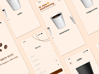 Brew Mate-Coffee Pre-Booking App app design coffee app coffee lovers lifestyle app minimal design quick access reservation app ui ux