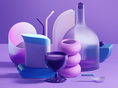 Blueberry milk 3d 3d illustration blender blue blueberry bottle cgi design digital art illustration kitchen lilac render set still life