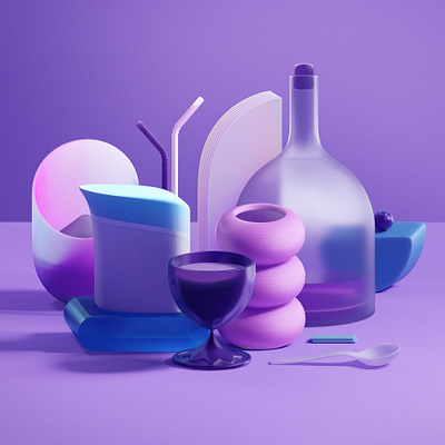 Blueberry milk 3d 3d illustration blender blue blueberry bottle cgi design digital art illustration kitchen lilac render set still life