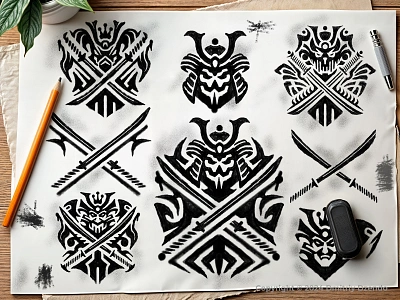 Crafting the Samurai Spirit: Logo Concept Series branding branding concept emblem exploration logo logo process logo sketches samurai art samurai emblem samurai logo warrior design