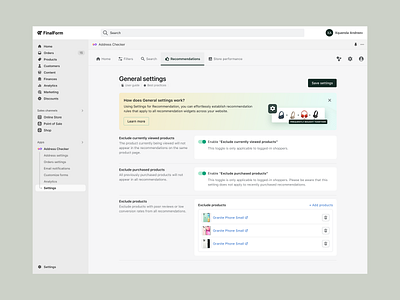 General settings - FinalForm banner cms layout settings shopify ui