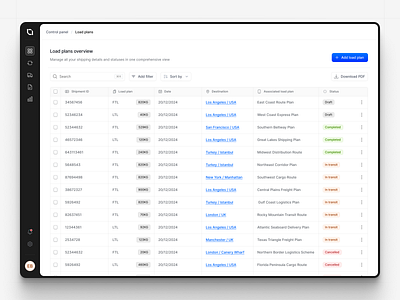 Load plans overview ☑️ dashboard list overview product design ui user interface ux