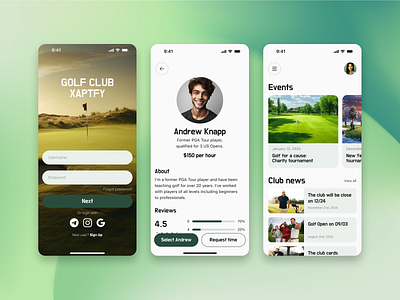 Golf Club Mobile App design mobile app ui ux