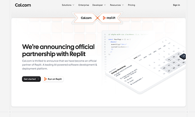 Cal.com <> Replit Partnership calendar effects hero landing page partnership section ui white