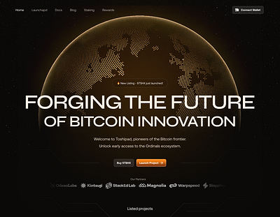 Crypto launchpad hero section ambient crypto dark hero landing orange page planet section ui