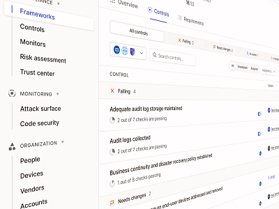 Compliance Controls Listing - Table with Filters 3d data table figma filters light mode minimal perspective product design saas sections segment control sidenav status table tabs ui design web