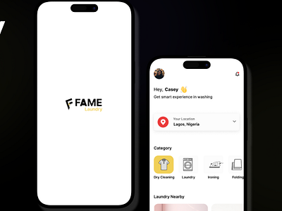 Fame Laundry App animation app ui branding design illustration laundry logo mobile app product design uiux