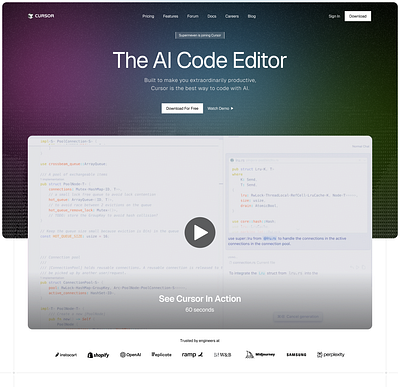 AI Code Editor Hero ai animation code editor landing page ui white