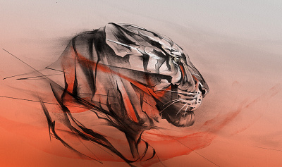 Tiger from the Wild project adobe artdeco drawing geometrical illustration lineart marcou newyork red tiger