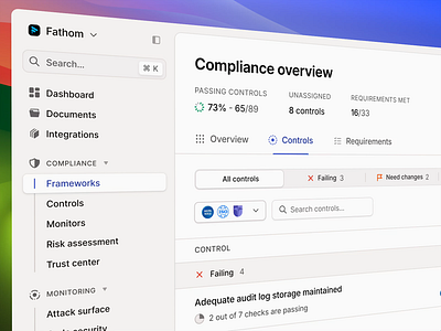 Compliance Overview Page - Further Iterations animation compliance figma minimal product design saas security sidebar soc2 table tabs ui video web