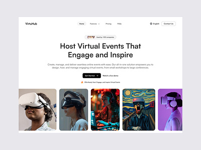 "Virtuhub" Virtual Events Host Landing Page design figma graphic design illustration logo ui uiux webdesign