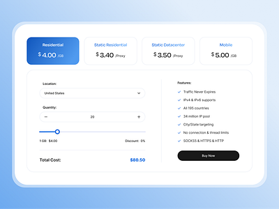 Pricing: Plans & Calculator calculator component guide payment plan price pricing proxy purchase ui ux visual vpn website